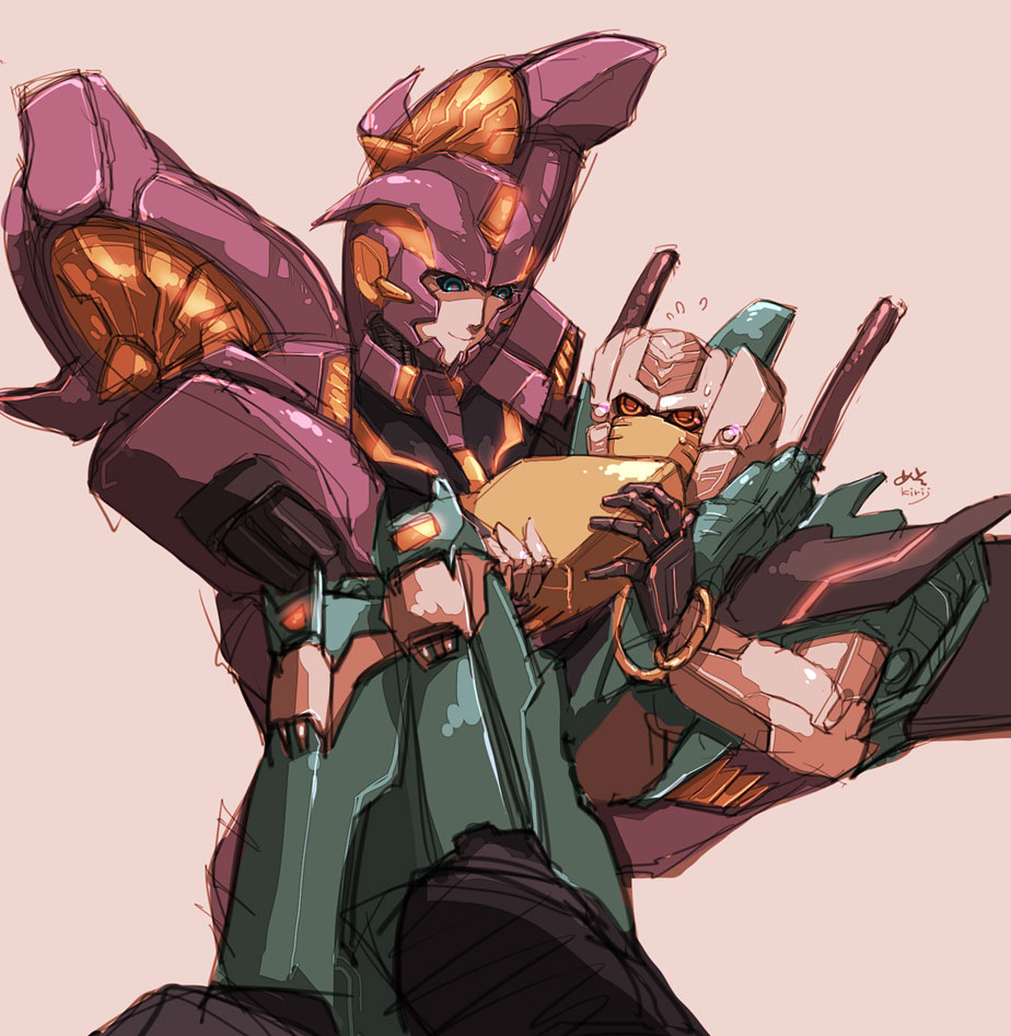 1boy 1girl autobot brainstorm_(transformers) carrying couple kirij mecha nautica_(transformers) no_humans robot science_fiction the_transformers_(idw) transformers