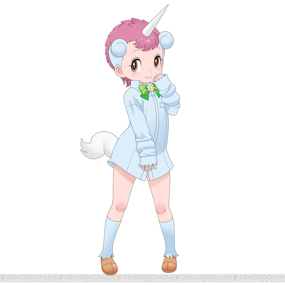 bow bowtie game_cg horns kemono_friends kemono_friends_3 official_art orange_eyes pink_hair shirt short_hair tachi-e tail tezuka_productions unico unico_(kemono_friends) white_background yoshizaki_mine_(style)