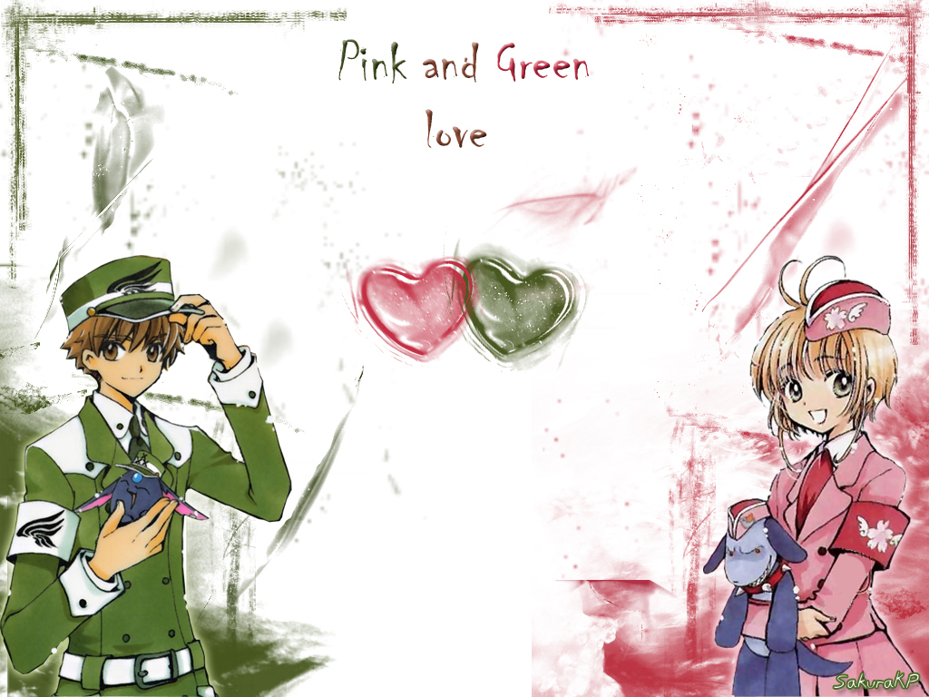 00s 1990s_(style) 1boy 1girl antenna_hair armband brown_eyes brown_hair cardcaptor_sakura clamp creator_connection crossover dog green_hair hat ioryogi kinomoto_sakura kobato. mokona retro_artstyle stuffed_animal stuffed_toy tsubasa_chronicle xiaolang