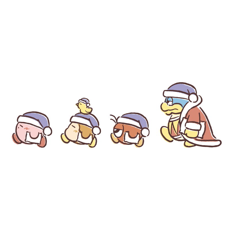 animal animal_on_head artist_request bird bird_on_head blush closed_eyes closed_mouth coat from_side full_body half-closed_eyes hat holding holding_pillow king_dedede kirby kirby_(series) nightcap nintendo official_art on_head one-eyed open_clothes open_coat pillow purple_hat red_coat second-party_source transparent_background twizzy waddle_dee waddle_doo yellow_bird