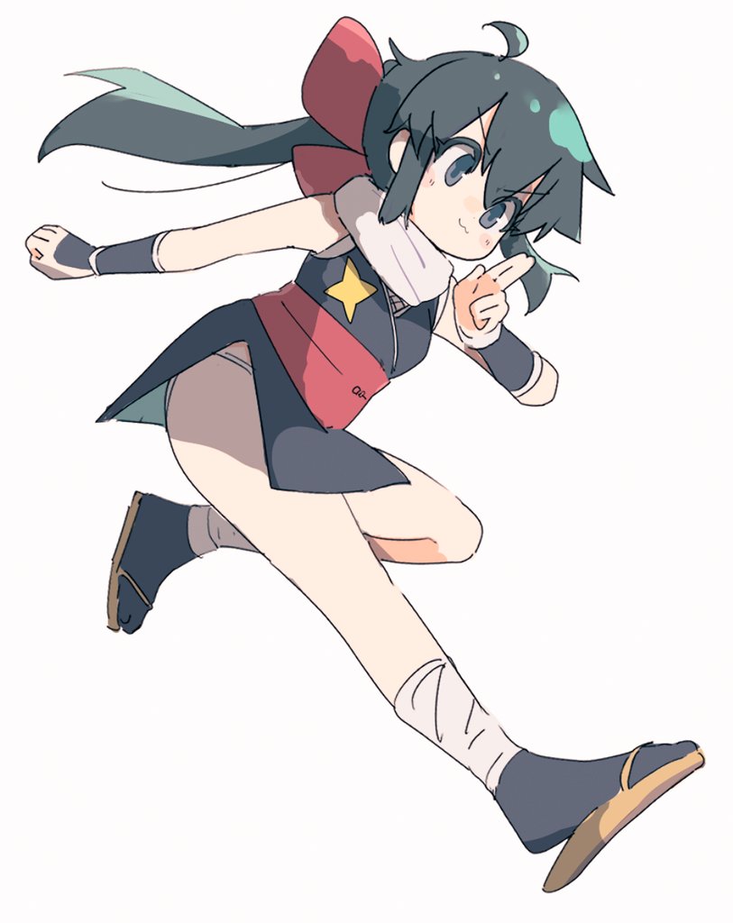 1girl azumaya_koyuki closed_mouth geta gradient_background hair_between_eyes japanese_clothes keroro_gunsou kimono long_hair naka_(buttergirl_02) ninja sandals scarf short_kimono sleeveless sleeveless_kimono socks solo tabi white_background