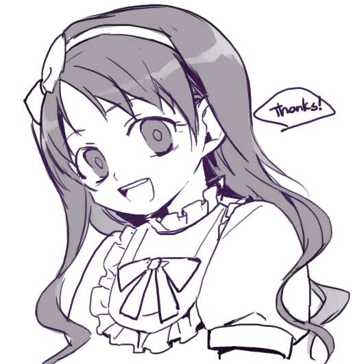 1girl bad_id bad_pixiv_id bow chloe_ardenne chloe_no_requiem dress english_text female_focus hair_bow kangmoro long_hair monochrome purple_hair purple_theme smile solo