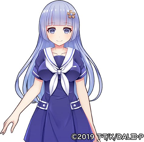 1girl blue_eyes blue_hair blunt_bangs breasts date_a_live dress edamame_senpai hair_ornament izayoi_miku large_breasts long_hair looking_at_viewer lowres official_art sailor_collar school_uniform short_sleeves smile solo vivid_army white_background
