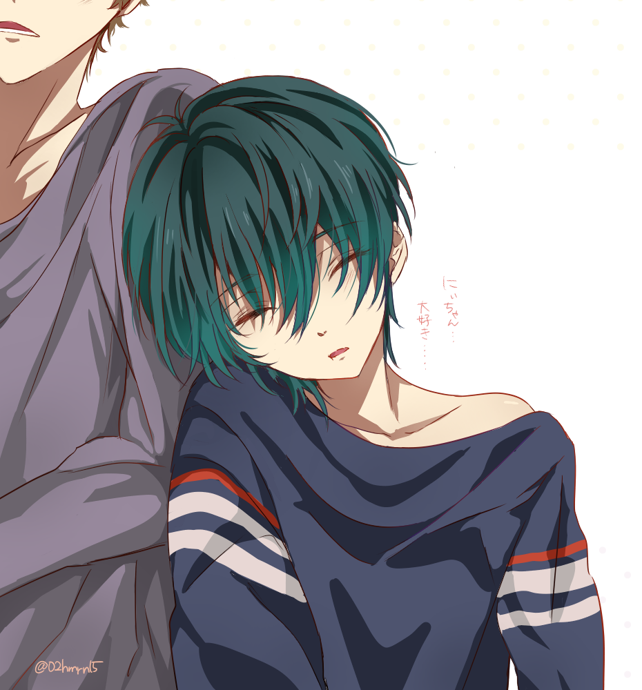 2boys brothers brown_hair green_hair high_speed! kirishima_ikuya kirishima_natsuya male_focus multiple_boys red_eyes short_hair siblings sleeping takishiki