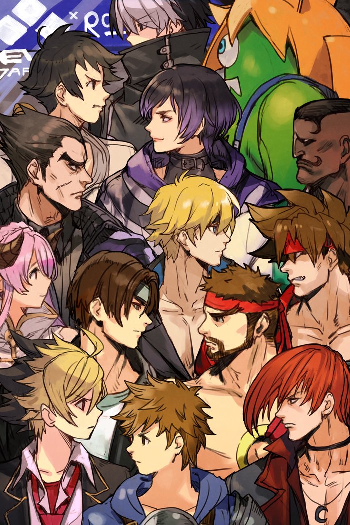 ahoge beard black_coat black_hair black_jacket blanka-chan blonde_hair blue_hoodie brown_hair coat collarbone collared_shirt dark-skinned_male dark_skin dudley evolution_championship_series facial_hair gradient_hair gran_(granblue_fantasy) granblue_fantasy granblue_fantasy_versus:_rising grey_hair guilty_gear guilty_gear_strive hair_over_eyes headband high_collar hood hooded_jacket hoodie horns hungry_clicker jacket kido_hyde kusanagi_kyou ky_kiske looking_to_the_side makoto_(street_fighter) marvel_vs._capcom medium_hair mishima_kazuya multicolored_hair narmaya_(granblue_fantasy) necktie purple_hair purple_jacket red_headband red_necktie reina_(tekken) scar scar_on_face serious seth_(under_night_in-birth) shirt short_hair smile smirk sol_badguy spiked_hair street_fighter street_fighter_6 tekken tekken_8 the_king_of_fighters topless_male two-tone_hair white_headband white_shirt yagami_iori