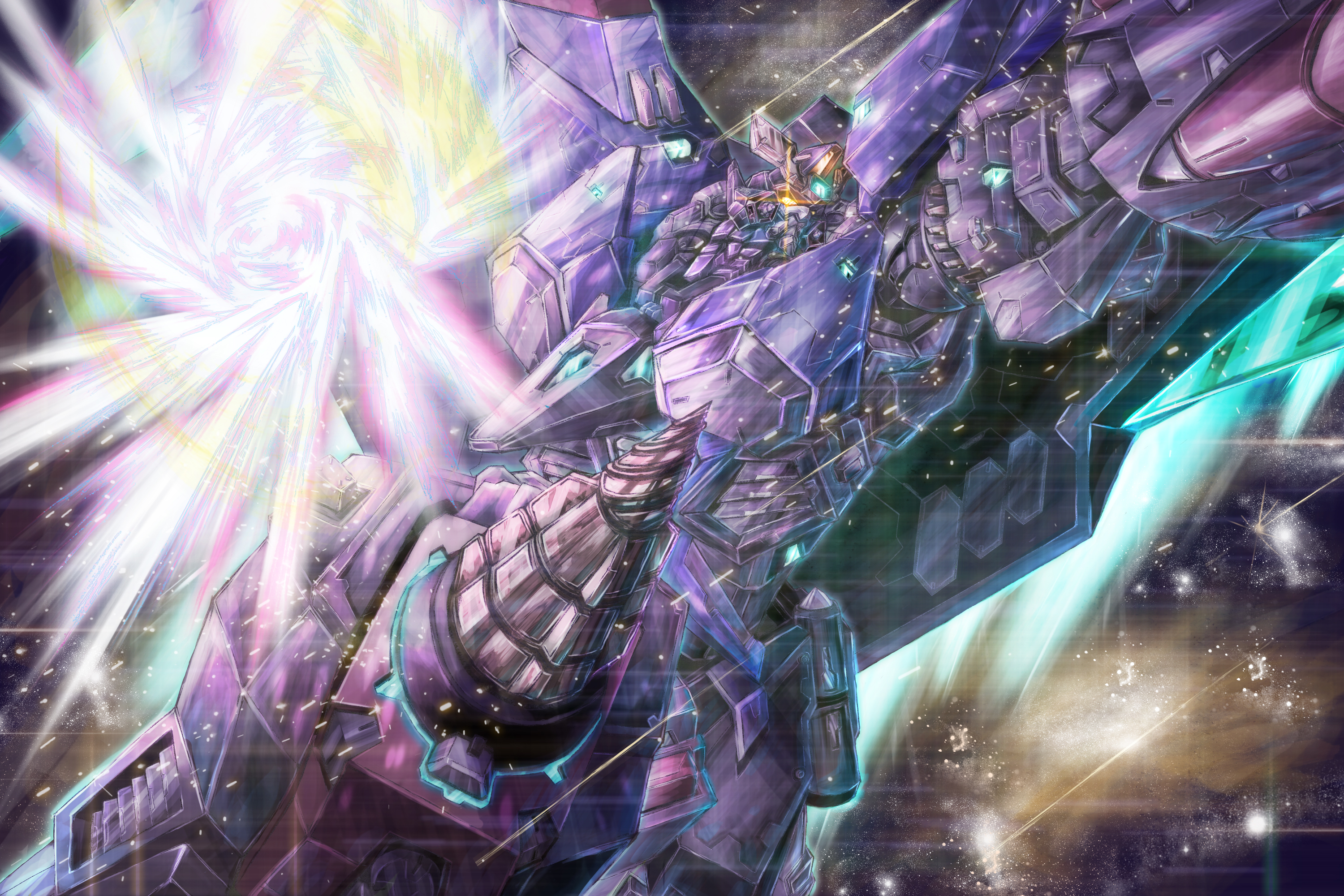 drill flying gaofighgar highres mecha punching robot solo space uungunover yuusha_ou_gaogaigar yuusha_series