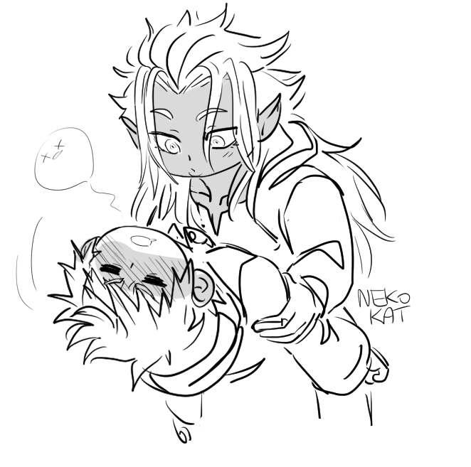 2boys :o after_kiss black_coat_(kingdom_hearts) blush chibi chibi_only closed_eyes dark-skinned_male dark_skin fainted giving_up_the_ghost greyscale holding_another&#039;s_arm kingdom_hearts kingdom_hearts_ii long_hair long_sleeves looking_at_another male_focus monochrome multiple_boys nekokat42 open_mouth organization_xiii pointy_ears roxas sketch spiked_hair unconscious white_hair wide-eyed xemnas yaoi