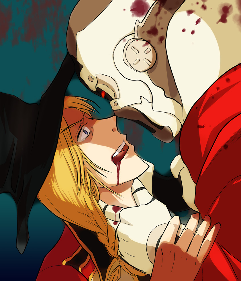 blood blood_from_mouth dio_(kyokugen_dasshutsu) k_(kyokugen_dasshutsu) kyokugen_dasshutsu kyokugen_dasshutsu_adv:_zennin_shibou_desu looking_at_another looking_down looking_up noko_(highnoko) strangling tears