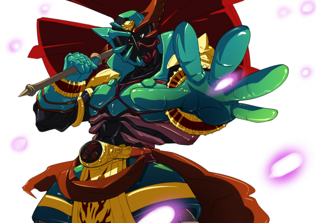 1boy bad_id bad_pixiv_id belt cherry_blossoms denji_(mugitomato) foreshortening horns kamen_rider kamen_rider_hibiki_(series) kamen_rider_kabuki male_focus oil-paper_umbrella oni solo umbrella