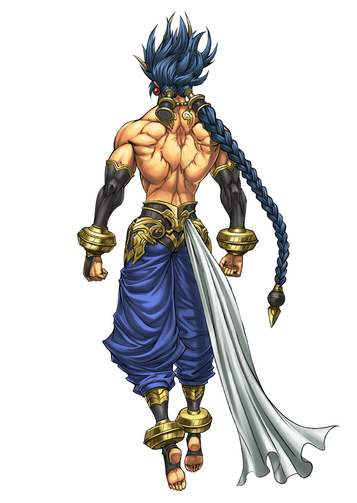 blue_hair bracelet cho_aniki cho_aniki_zero earrings idaten jewelry lots_of_jewelry manly muscular necklace official_art ornament pointy_ears