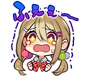 1girl blush bow bowtie bright_pupils brown_hair chibi collared_shirt cropped_shoulders crying crying_with_eyes_open denonbu hair_between_eyes hair_bobbles hair_ornament hairpin hands_up kayano_futaba kurumitsu long_hair looking_at_viewer low_twintails lowres official_art open_mouth plaid_bow portrait red_bow red_bowtie shirt sidelocks solo tears translation_request transparent_background trembling twintails white_shirt yellow_eyes