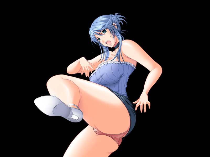 13cm 1girl black_background blue_hair breasts choker female_focus game_cg huge_breasts panties sanjo_miku shimai_tsuma_3 shimaizuma_3 simple_background solo underwear