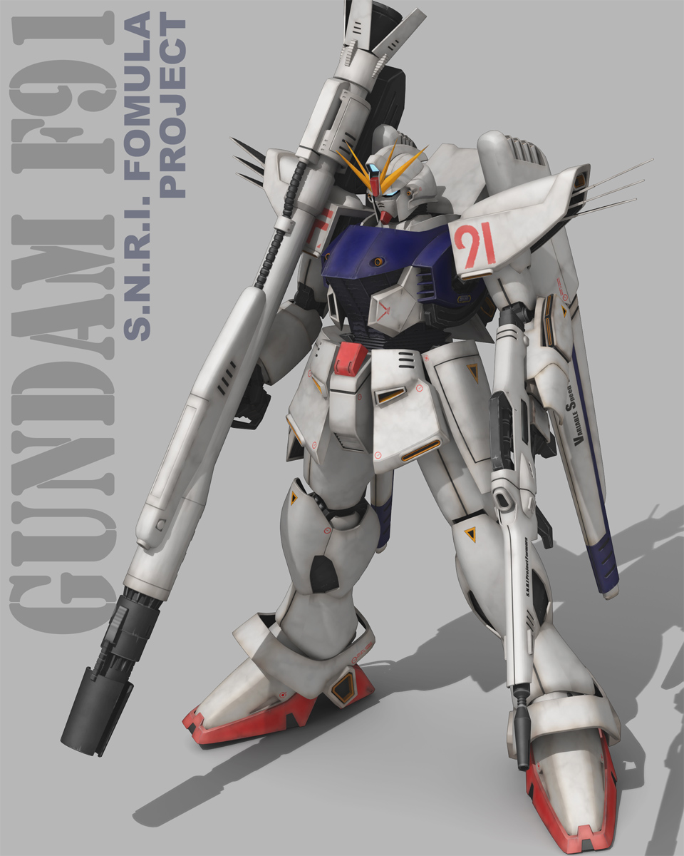 3d beam_cannon beam_rifle character_name commentary_request energy_gun f91_gundam gundam gundam_f91 highres machinery mecha mecha_focus mobile_suit no_humans realistic robot science_fiction shield tomholy v-fin weapon