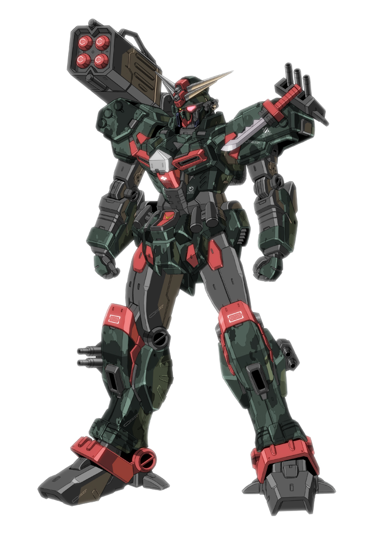 command_gundam eyepatch glowing gundam knife kuramochi_kyouryuu mecha no_humans robot rocket_launcher sd_command_chronicles sd_gundam simple_background solo weapon white_background