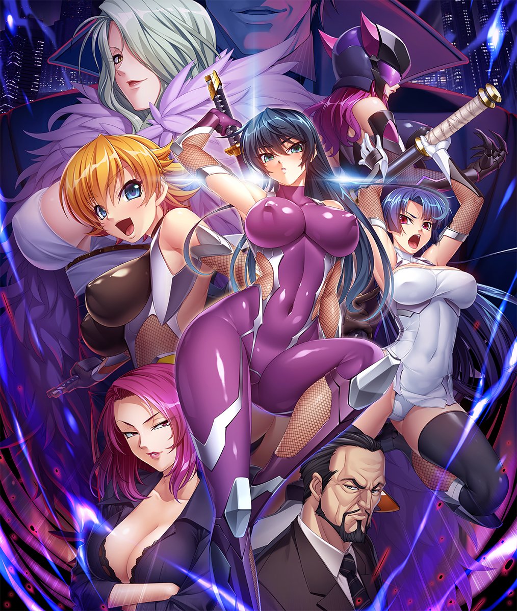 2boys 6+girls angry antenna_hair armpits aura axe bare_shoulders battle black_hair black_legwear blonde_hair blouse blue_eyes blue_hair bodysuit breasts character_request city claws cleavage cleavage_cutout clothing_cutout collared_shirt covered_collarbone covered_erect_nipples covered_eyes covered_navel curvy dress dual_wielding edwin_black epic formal_clothes full_body glint gloves green_eyes green_hair hair_over_one_eye half-closed_eyes halterneck helmet highres hime_cut holding holding_behind_back holding_sword holding_sword_behind_back holding_weapon holding_weapon_behind_back huge_weapon igawa_asagi igawa_sakura impossible_bodysuit impossible_clothes impossible_leotard jacket kagami_hirotaka key_visual knife koukawa_oboro large_breasts legs_apart leotard lilith-soft lipstick long_hair looking_at_viewer makeup multiple_boys multiple_girls night nipples no_bra oboro_(taimanin_asagi) official_art one_eye_covered open_mouth outdoors parted_lips pelvic_curtain pink_hair promotional_art purple_eyes purple_hair red_eyes shiny_skin shirt short_dress short_hair siblings sisters skin_tight skirt sky sleeves_rolled_up smile snake_lady standing striped suit suit_jacket sword taimanin_(series) taimanin_asagi taimanin_asagi_zero team teeth thick_thighs thighhighs thighs upper_teeth_only v-shaped_eyebrows very_long_hair weapon white_shirt yatsu_murasaki yellow_eyes