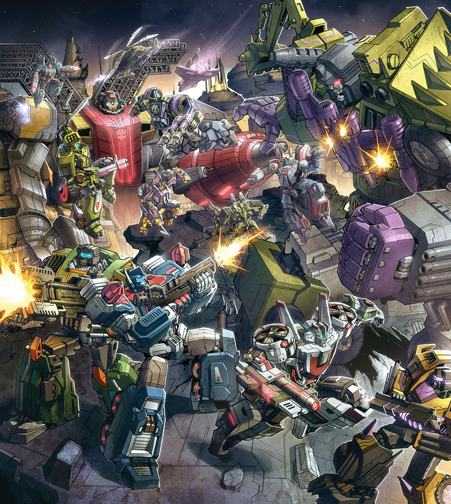 arm_cannon artist_collaboration autobot blast_off_(transformers) blue_eyes casey_w._coller character_request commentary decepticon devastator_(transformers) english_commentary firing gun holding holding_gun holding_weapon impactor_(transformers) insignia joana_lafuente looking_to_the_side looking_up mecha mechanical_wings no_humans official_art omega_supreme onslaught_(transformers) robot science_fiction springer springer_(transformers) transformers ultra_magnus visor weapon wheeljack wings