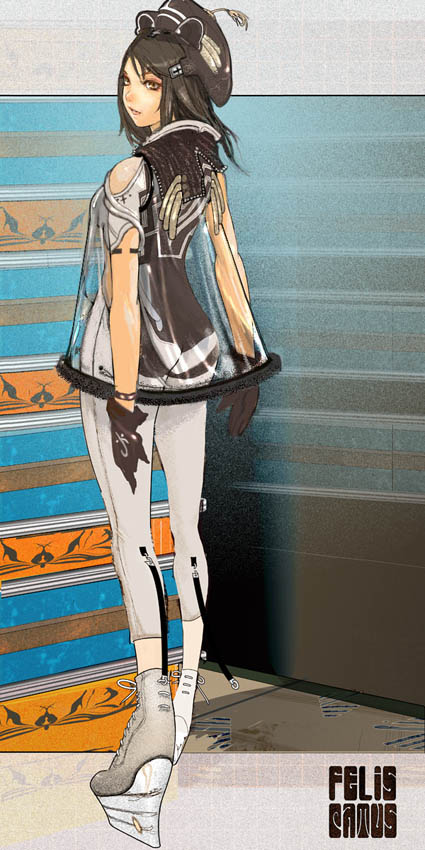 full_body gloves hat high_heels maeda_hirotaka original platform_shoes see-through_clothes shoes solo