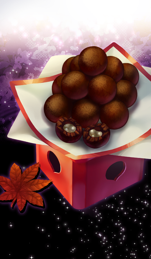 beppu_mitsunaka chocolate commentary fate/grand_order fate_(series) food food_focus gradient_background leaf no_humans official_art plant_request plate purple_background sparkle still_life third-party_source