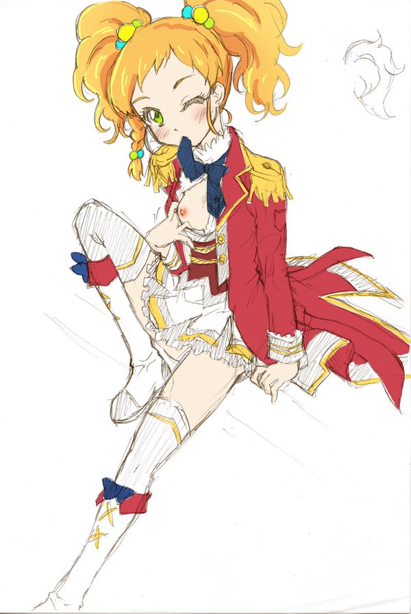 aikatsu!_(series) aikatsu_stars! blush clothes_pull legs nikaido_yuzu nipples shirt_pull thighhighs yaburebouki_akuta