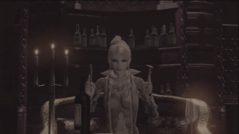 1girl 3d alcohol animated animated_gif barbarella_(end_of_eternity) blonde_hair bottle breasts candle earrings eating end_of_eternity food fork glass jewelry knife lips short_hair sitting wine