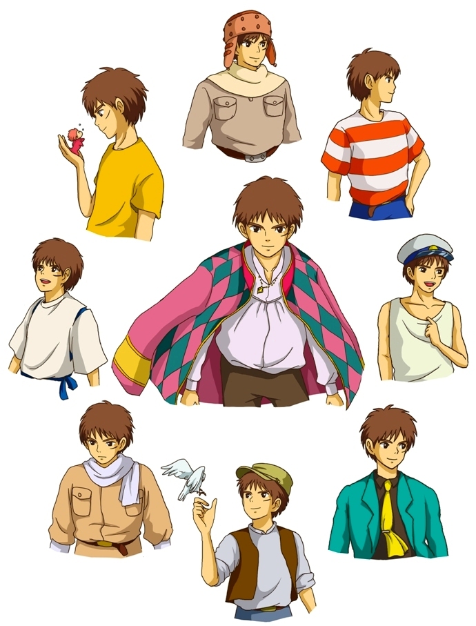 1980s_(style) 1boy arsene_lupin_iii arsene_lupin_iii_(cosplay) asbel asbel_(cosplay) asbel_(nausicaa) ashitaka bad_id bad_pixiv_id reference_sheet company_connection cosplay creator_connection crossover gake_no_ue_no_ponyo green_jacket haku haku_(cosplay) howl howl_(cosplay) howl_(howl_no_ugoku_shiro) howl_(howl_no_ugoku_shiro)_(cosplay) howl_no_ugoku_shiro jacket kaze_no_tani_no_nausicaa krn krrn kurenai_no_buta lupin_iii majo_no_takkyuubin male_focus matsuda_youji mononoke_hime multiple_persona necktie oldschool oogaki_kanta oogaki_kanta_(cosplay) porco_rosso_(character) porco_rosso_(character)_(cosplay) porco_rosso_(cosplay) retro_artstyle sen_to_chihiro_no_kamikakushi studio_ghibli tombo_(majo_no_takkyuubin) tombo_(majo_no_takkyuubin)_(cosplay) tonari_no_totoro upper_body voice_actor_connection white_background yellow_necktie