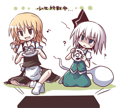 2girls blonde_hair dorua_(dollar) female_focus game_console hitodama kirisame_marisa konpaku_youmu konpaku_youmu_(ghost) lowres mario_(series) mario_kart mario_kart_wii multiple_girls nintendo playing_games socks touhou video_game wii