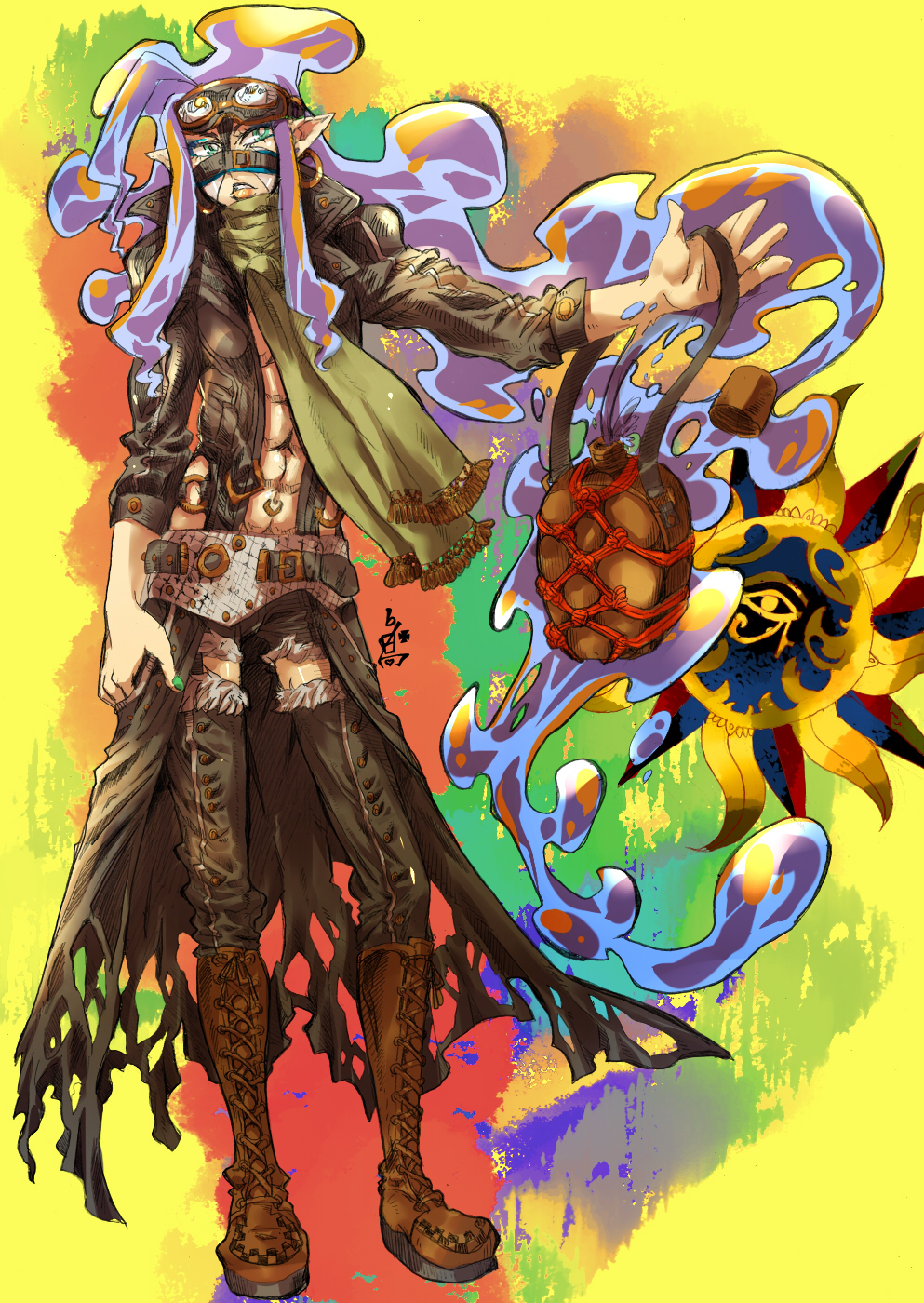 1boy belt digimon goggles goggles_on_head highres solo splashmon water