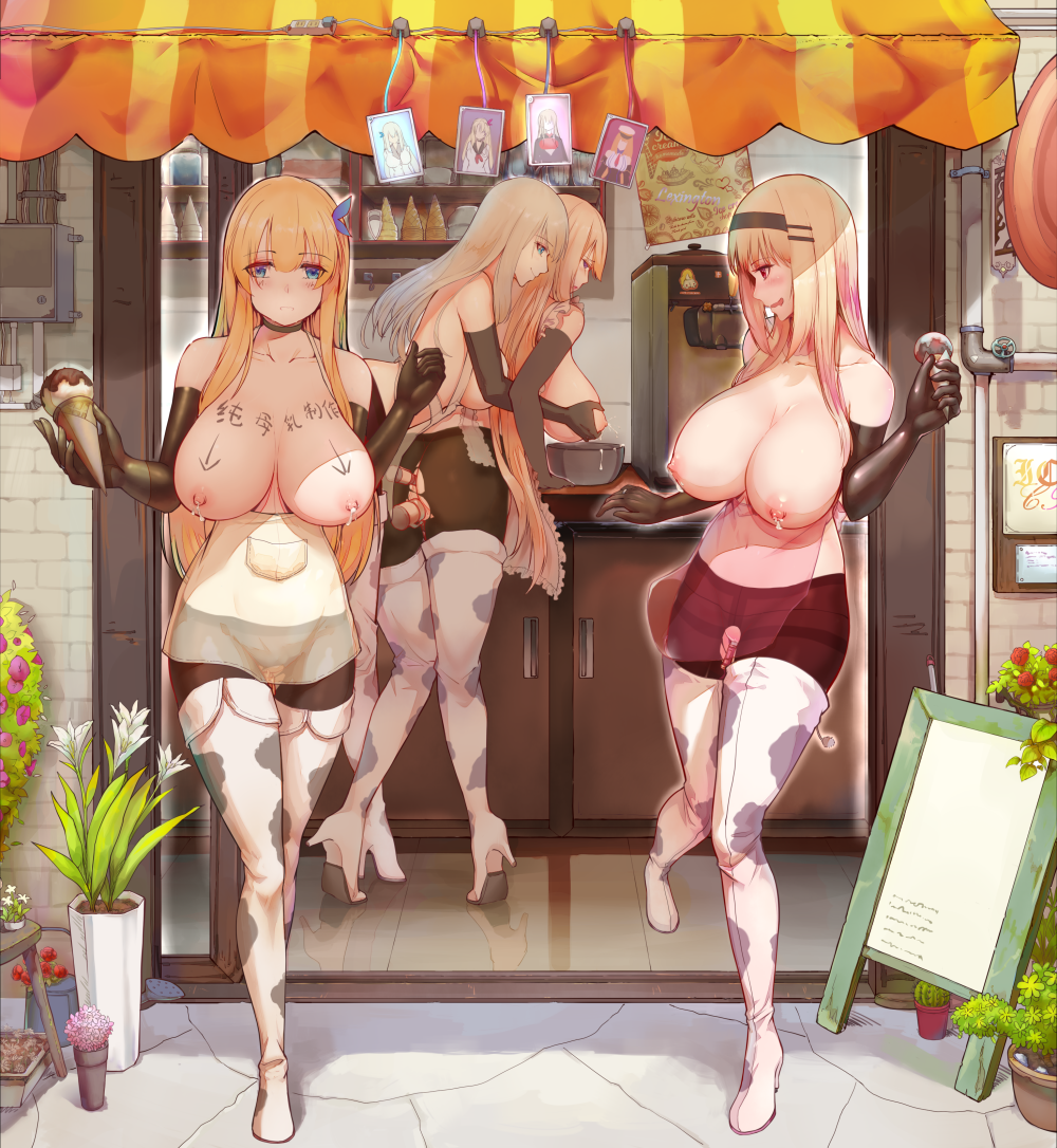 4girls anal anal_object_insertion animal_print black_gloves black_hairband black_legwear blonde_hair blue_eyes body_writing boots breasts constellation_(warship_girls_r) cow_print dildo double_penetration elbow_gloves feather_hair_ornament food gloves grabbing_another&#039;s_breast groping hair_ornament hairband high_heel_boots high_heels holding holding_food ice_cream_cone lactation large_breasts lexington_(cv-16)_(warship_girls_r) lexington_(warship_girls_r) multiple_girls nipples object_insertion pantyhose platinum_blonde_hair saratoga_(warship_girls_r) sex_toy thigh_boots thighband_pantyhose thighhighs topless_female torn_clothes torn_legwear vaginal vaginal_object_insertion warship_girls_r white_footwear xiao_shei.. yuri