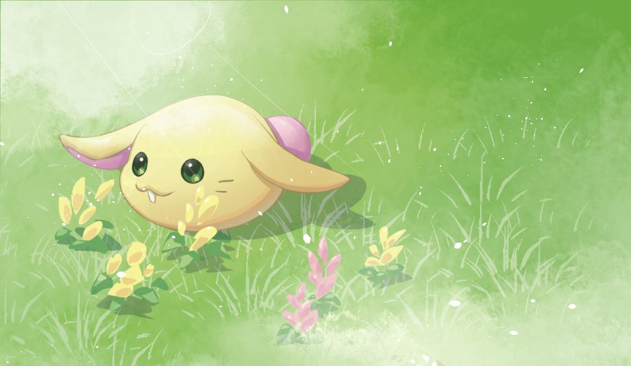 cofffee creature flower full_body grass nature no_humans outdoors rabite_(seiken_densetsu) seiken_densetsu solo tagme