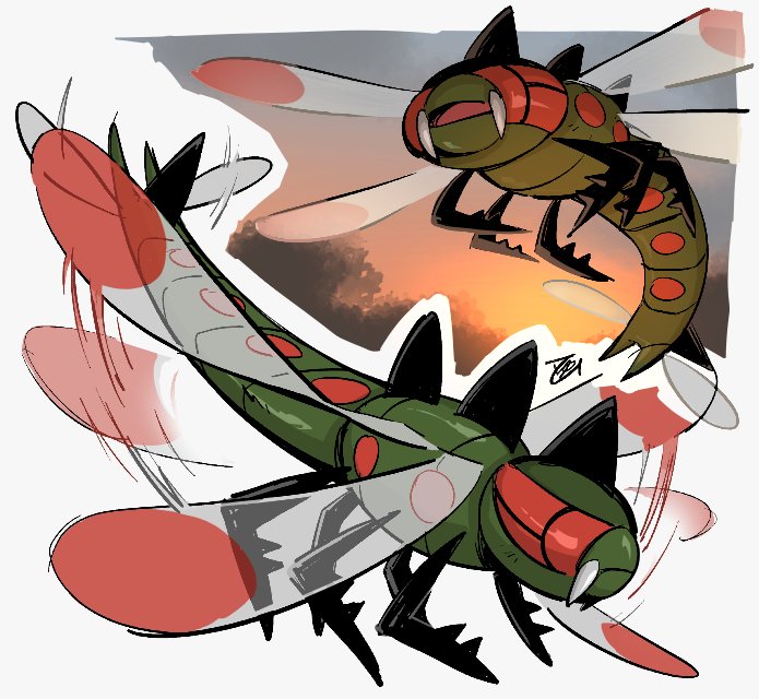 24guyh bug colored_skin dragonfly dragonfly_wings fangs flying full_body gen_4_pokemon green_skin insect insect_wings nintendo no_humans pokemon pokemon_(creature) pokemon_focus red_eyes wings yanmega