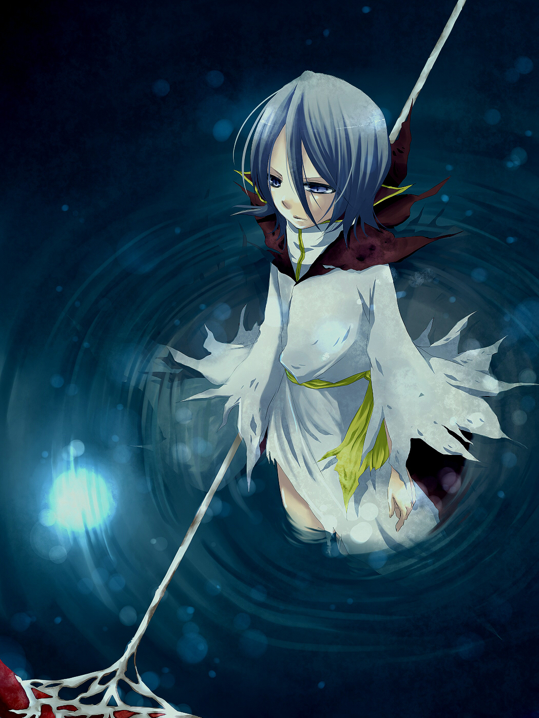 00s 1girl alternate_weapon bad_id bad_pixiv_id black_hair bleach bleach:_fade_to_black blue_eyes blue_hair dark_rukia female_focus highres kuchiki_rukia matching_hair/eyes solo weapon you_zasshoku