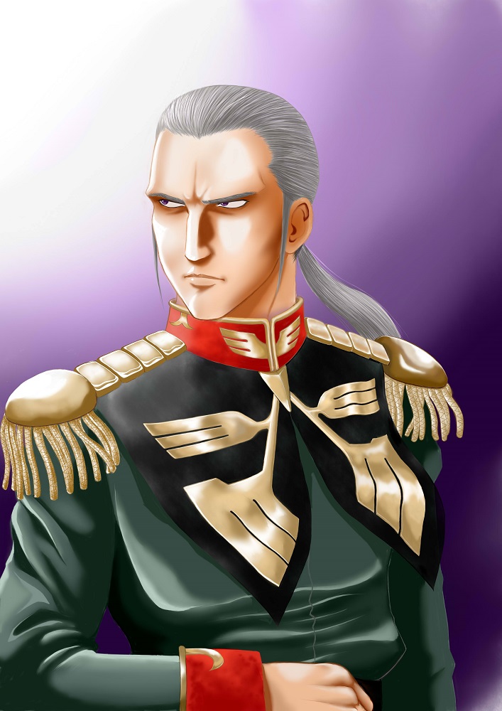 1990s_(style) 1boy anavel_gato epaulettes gundam gundam_0083 military military_uniform oshai_y retro_artstyle white_hair