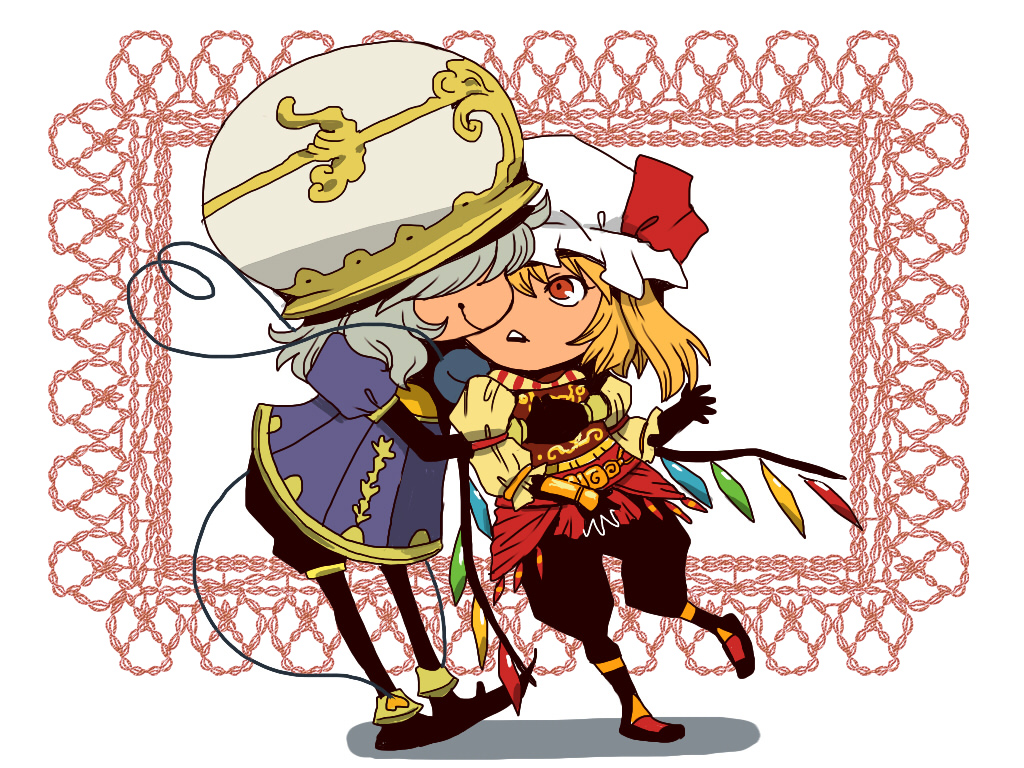 00s 2girls alternate_costume cosplay female_focus final_fantasy final_fantasy_xi flandre_scarlet helmet hug hug_from_behind komeiji_koishi multiple_girls onikobe_rin pantyhose puppetmaster puppetmaster_(cosplay) touhou