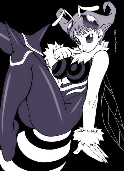 antennae bee bee_girl black_eyes bug bw capcom halftone bug arthropod_girl monster_girl q-bee darkstalkers wings