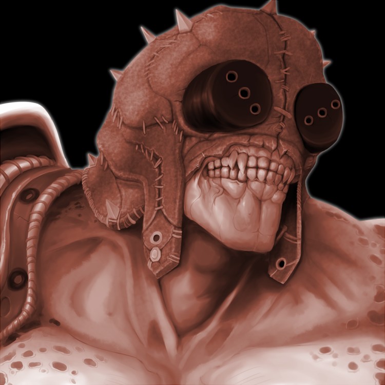 1boy bad_id bad_pixiv_id fangs gears_of_war kuma_(kumahoihoi) locust_(gears_of_war) male_focus mask monochrome muscular portrait simple_background solo