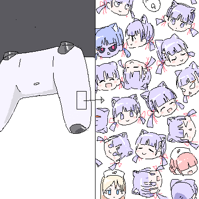 &gt;_&lt; 1boy 6+girls :&gt; ^_^ ^q^ animal_ear_hairband animal_ears arrow_(symbol) black_sclera blank_eyes blonde_hair blue_eyes blunt_bangs cat_ear_hairband cat_ears clone closed_eyes closed_mouth colored_sclera colored_skin controller covered_eyes dark_lokulo-chan dualsense multiple_expressions fake_animal_ears furrowed_brow game_controller hair_over_eyes hair_ribbon hairband head_only jitome lokulo-chan_(lokulo_no_mawashimono) lokulo_no_mawashimono long_bangs long_hair looking_at_viewer low_twintails lowres multiple_girls oekaki open_mouth original pink_hair playstation_controller purple_eyes purple_hair purple_skin red_eyes red_ribbon ribbon sadoko_(lokulo_no_mawashimono) short_hair smile smirk triangle_mouth twintails v-shaped_eyebrows v-shaped_eyes yurika_a_lutwidge_(lokulo_no_mawashimono)