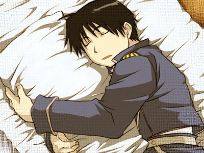 1boy black_hair drooling fullmetal_alchemist hugging_object kirou_ran lowres male_focus military military_uniform pillow pillow_hug roy_mustang short_hair sleeping solo texture