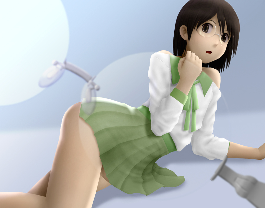 00s 1girl augmented_reality bad_id bad_pixiv_id dennou_coil false_clothes female_focus glasses glasses_view looking_at_viewer miniskirt okonogi_yuuko reverse_x-ray school_uniform serafuku short_hair siraha skirt solo