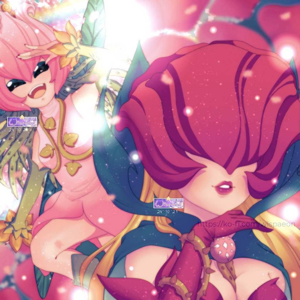 blonde_hair breasts cape digimon digimon_(creature) flower leaf lilimon lipstick looking_at_viewer makeup mask nail_polish open_mouth orb petals rosemon smile teeth thorns wings wispaeon