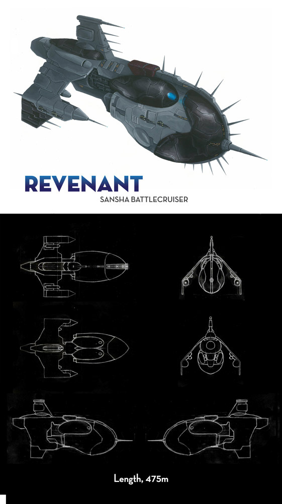 amarr_empire_(eve_online) battlecruiser_(eve_online) cannon reference_sheet commentary concept_art energy_cannon eve_online from_side military_vehicle morality-gradient multiple_views no_humans original pirate_faction_(eve_online) sansha&#039;s_nation_(eve_online) science_fiction spacecraft spikes thrusters turret vehicle_focus