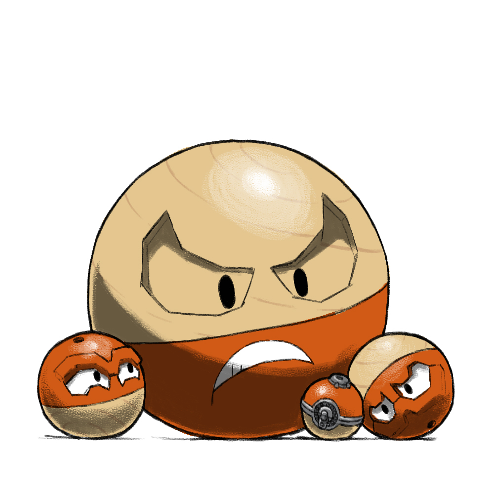 blacknirrow evolutionary_line hisuian_electrode hisuian_poke_ball hisuian_voltorb nintendo no_humans poke_ball pokemon pokemon_(creature) pokemon_focus simple_background white_background