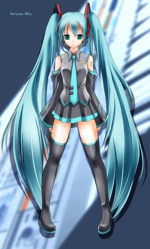 1girl aqua_eyes arms_at_sides ashita_yaru black_skirt black_sleeves black_thighhighs blue_hair blue_necktie boots character_name closed_mouth collared_shirt detached_sleeves frown grey_shirt hatsune_miku headphones legs_apart light_blue_hair long_hair long_sleeves microphone miniskirt necktie number_tattoo pleated_skirt shirt shoulder_tattoo skirt solo standing straight-on tattoo thigh_boots thighhighs very_long_hair vocaloid