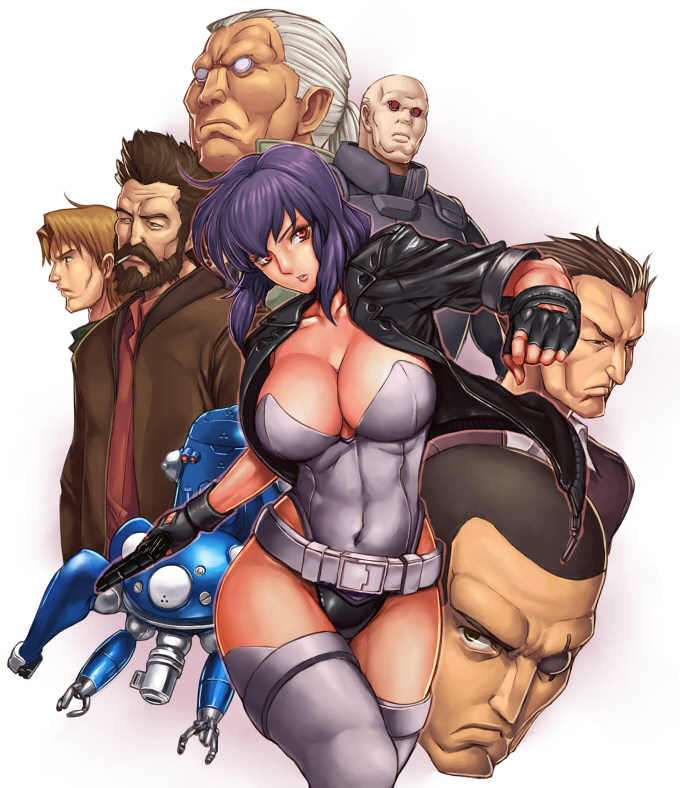 00s 1girl 6+boys ahoge bad_id bad_pixiv_id bald batou_(gits) beard belt belt_skirt black_hair black_jacket boma_(gits) breasts brown_hair cigarette cleavage closed_mouth collarbone covered_navel cowboy_shot curvy cyborg everyone facial_hair fingerless_gloves frown ghost_in_the_shell ghost_in_the_shell:_stand_alone_complex gloves groin gun handgun head_tilt highleg highleg_leotard holding holding_gun holding_weapon ibanen ishikawa_(gits) jacket kusanagi_motoko large_breasts leaning leather leather_jacket leotard looking_at_viewer looking_to_the_side mecha mouth_hold multiple_boys open_clothes open_jacket outline parted_lips paz_(gits) ponytail portrait purple_hair red_eyes robot saito saitou_(gits) serious short_hair sideburns silver_hair simple_background skin_tight smoking standing strapless strapless_leotard tachikoma tan thighhighs thighs togusa_(gits) trigger_discipline upper_body weapon wind wind_lift