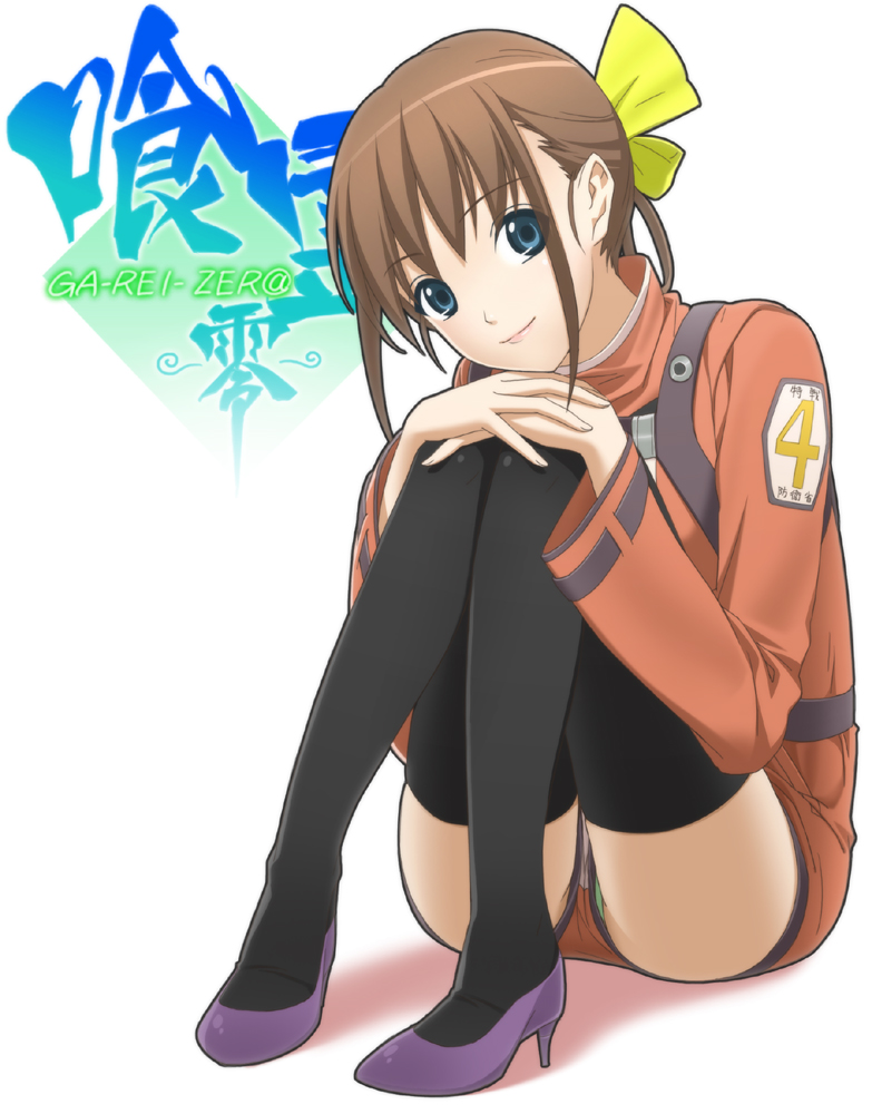 00s ama_mizuki brown_hair ga-rei ga-rei_zero izumi_mami ribbon solo thighhighs