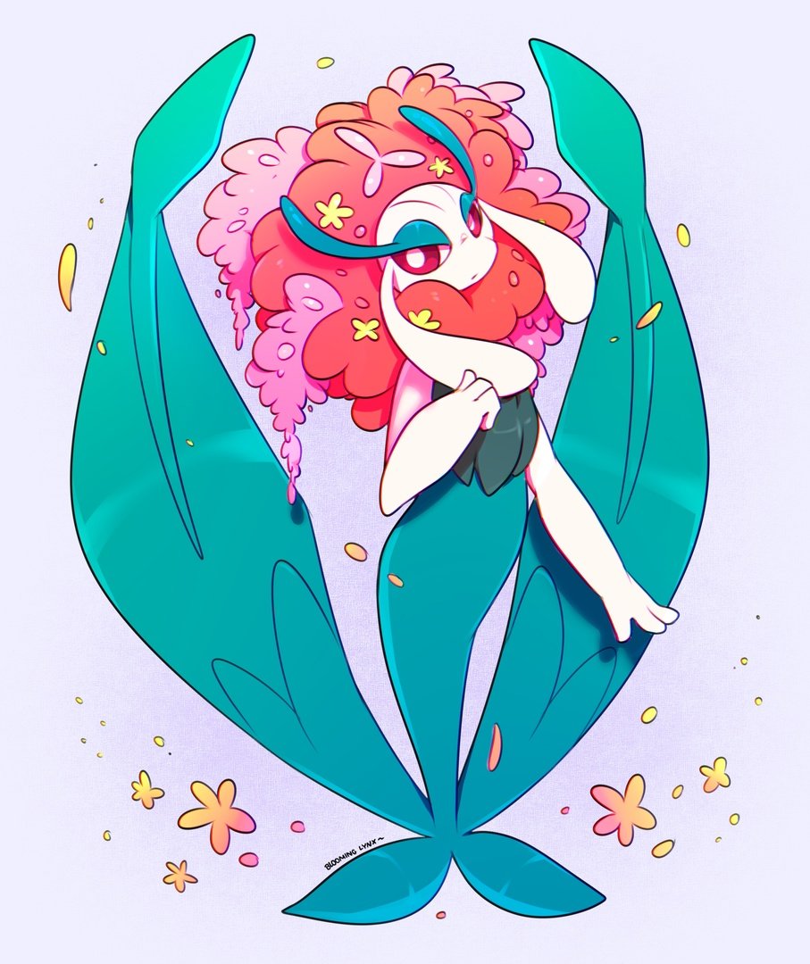 artist_name bloominglynx florges florges_(red_flower) gen_6_pokemon grey_background looking_at_viewer nintendo no_humans pokemon pokemon_(creature) simple_background solo