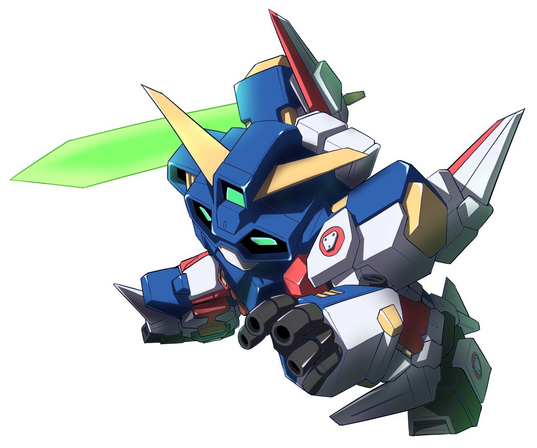 chibi energy_sword from_above holding holding_sword holding_weapon looking_ahead mecha mototaro no_humans open_hand robot solo srx super_robot super_robot_wars super_robot_wars_original_generation sword weapon white_background