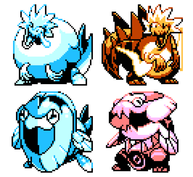 arctovish arctozolt commentary creature dracovish dracozolt english_commentary full_body gen_8_pokemon multiple_monochrome nintendo no_humans pat_attackerman pixel_art pokemon pokemon_(creature) sprite standing