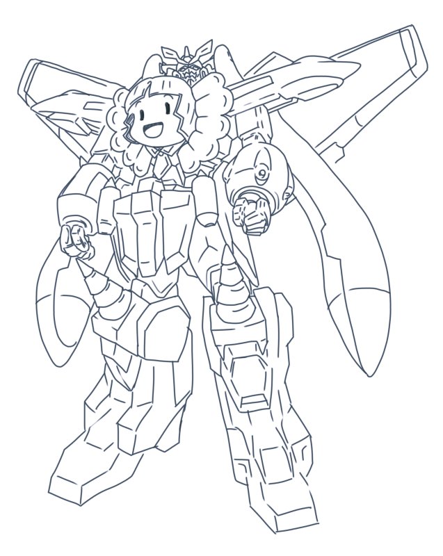 clenched_hands fusion gaogaigar greyscale looking_up mecha monochrome niiyan nipako no_humans parody robot science_fiction sketch super_robot ultimate_nipper v-fin yuusha_ou_gaogaigar yuusha_series