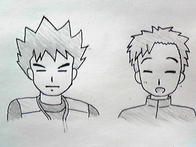 2boys brock_(pokemon) look-alike lucky_star male_focus multiple_boys nintendo pokemon pokemon_(anime) pokemon_(classic_anime) shiraishi_minoru