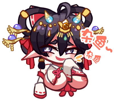 1girl areola_slip black_hair breast_curtains breasts chibi chibi_only chinese_commentary chinese_text covering_own_mouth hair_ornament hair_rings hair_stick haitai_(haitai_umita) haitai_umita hand_over_own_mouth indie_virtual_youtuber large_breasts laughing looking_at_viewer lowres nipple_slip nipples nontraditional_miko open_mouth pointy_ears purple_eyes smile solo virtual_youtuber